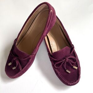 Michael Kors Womens 7.5M Suede Driving Loafers Burgundy Moccasin Flats Shoes